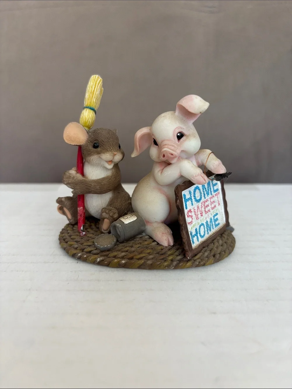 Pink Pig & Brown Mouse 'Home Sweet Home' Figurine - Ceramic Accent